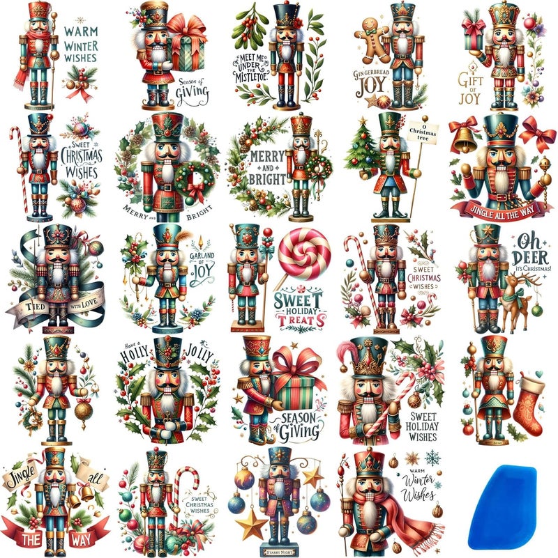 ZMRU 24 Sheets Vintage Christmas Rub On Transfers for Crafts, Rub On Transfers Christmas for Wood，Furniture Decals, Glass, Porcelain, Leather, Canvas, Fabric Projects,3 * 3inch - Image 1